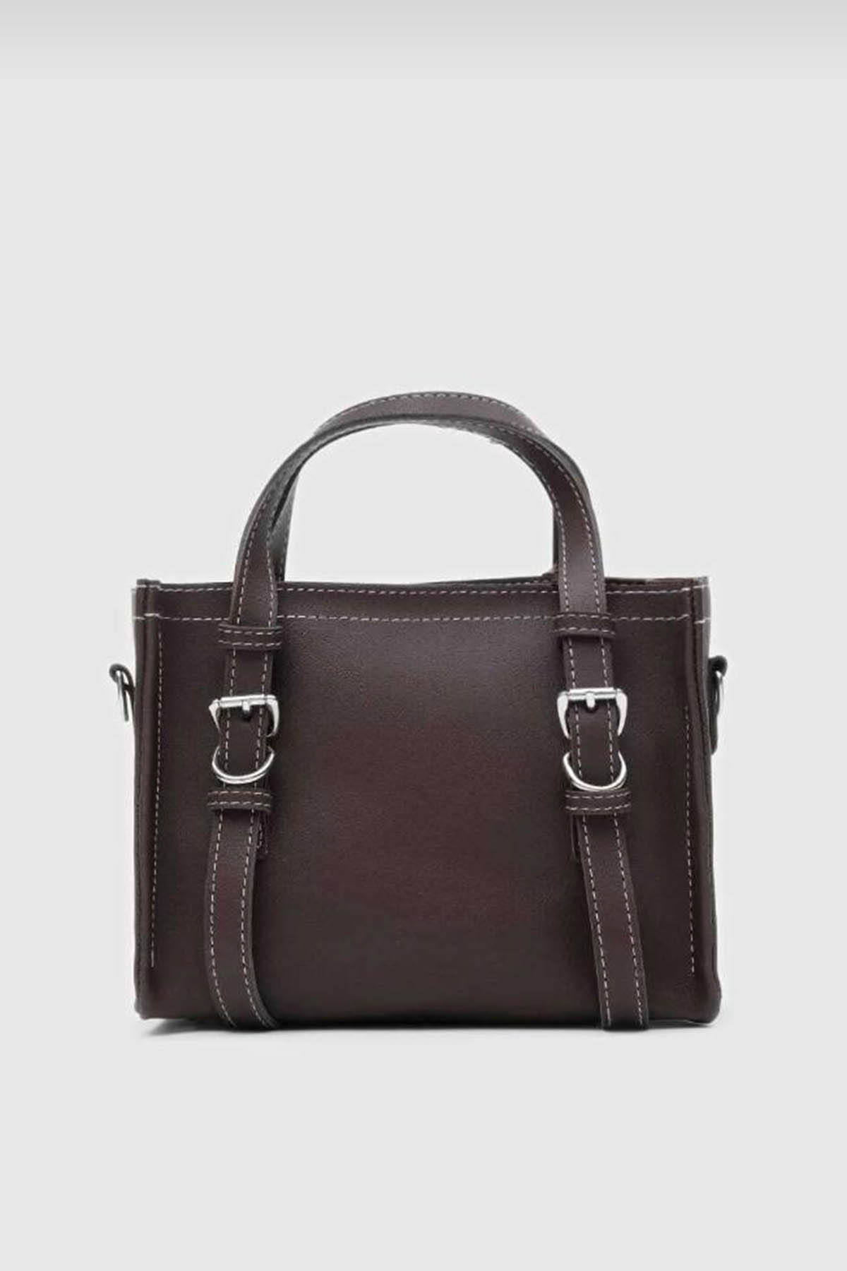 Lamelif Deri Görünümlü Kadın Omuz Çantası Acı Kahve