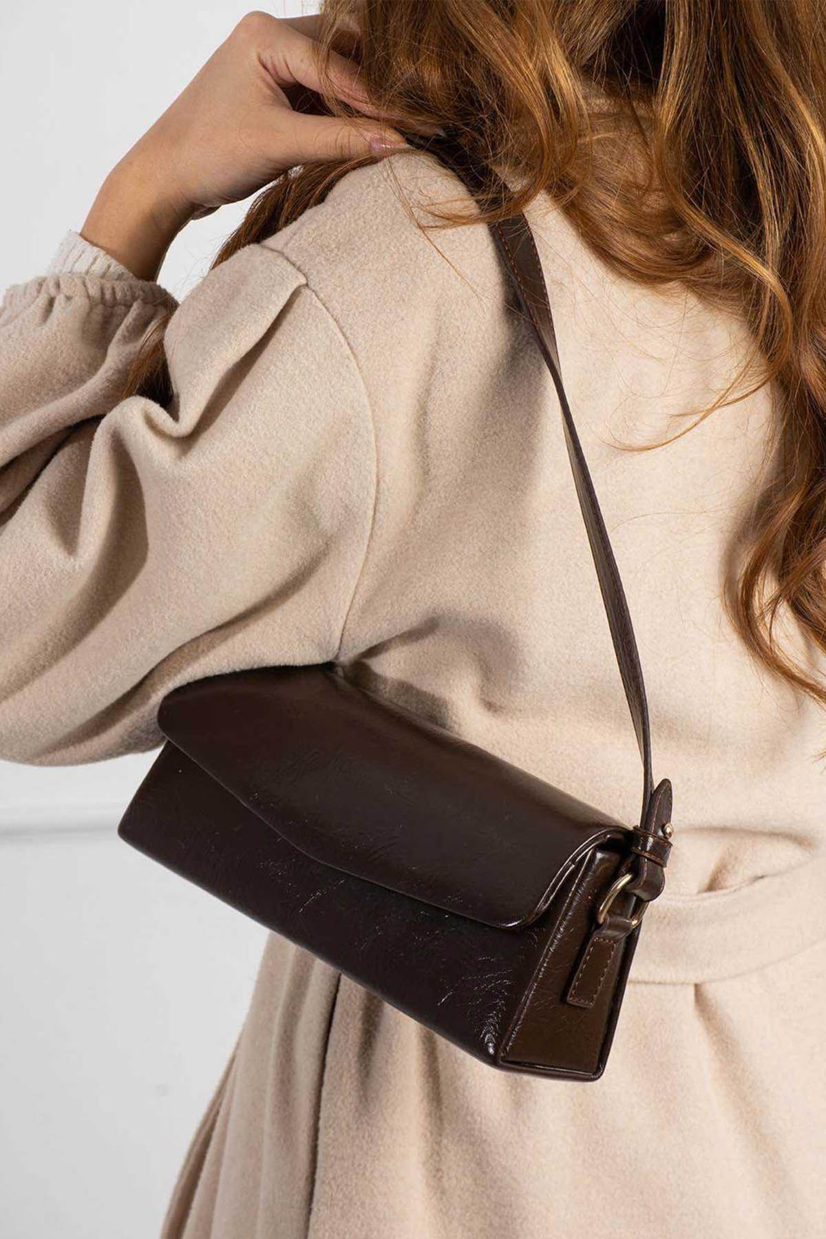 Lamelif Gloria Model Deri Kadın El Ve Omuz Çantası Acı Kahve