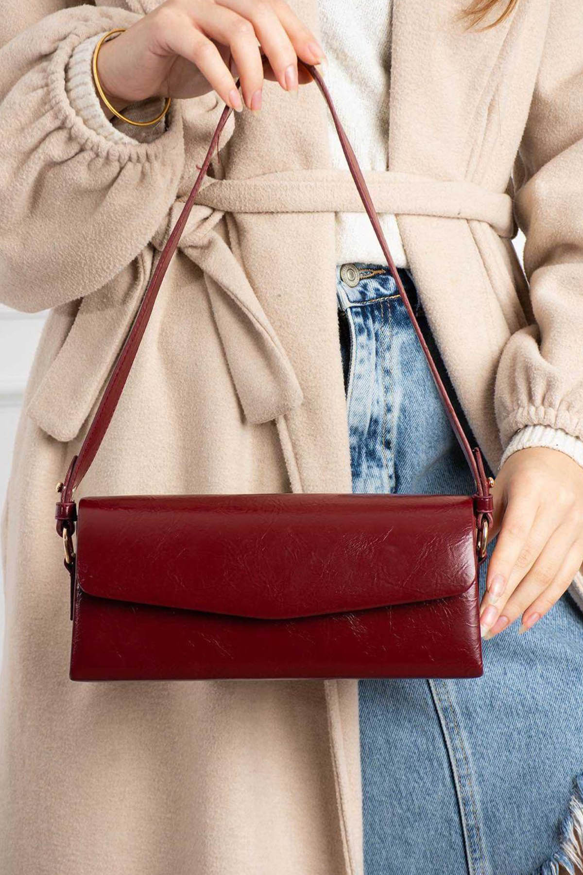 Lamelif Gloria Model Deri Kadın El Ve Omuz Çantası Bordo