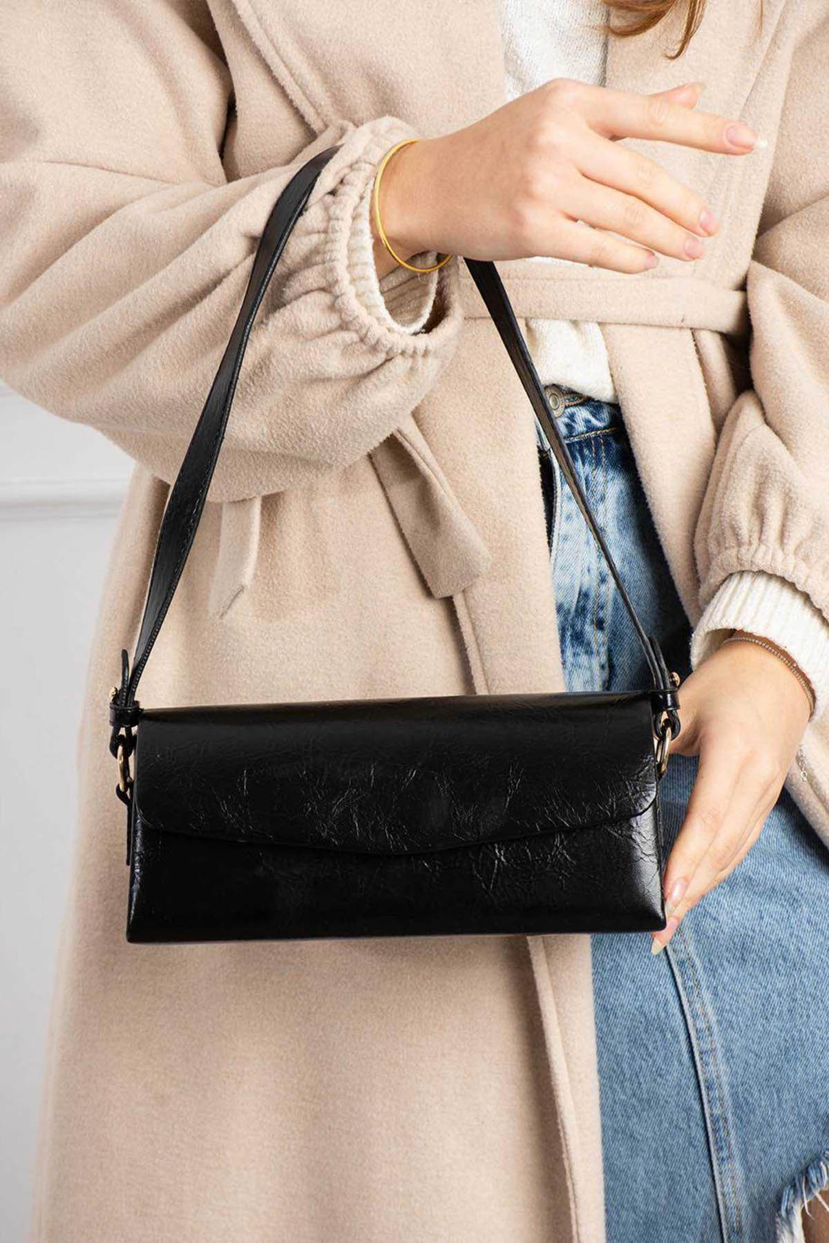 Lamelif Gloria Model Deri Kadın El Ve Omuz Çantası Siyah