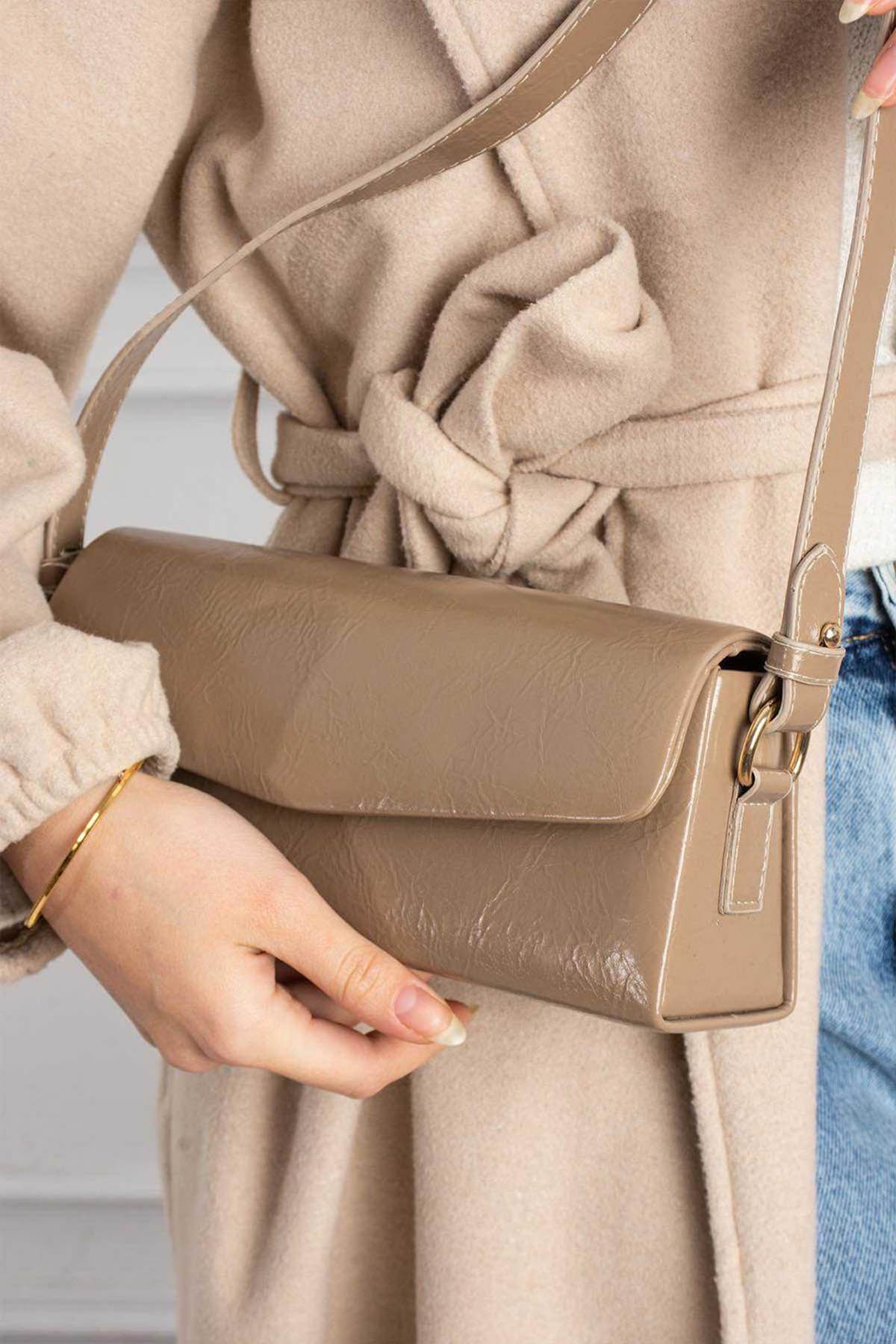 Lamelif Gloria Model Deri Kadın El Ve Omuz Çantası Vizonrengi