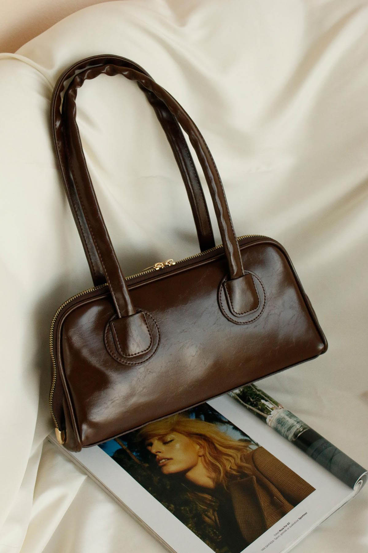 Lamelif Henna Pinterest Model Kadın Omuz Çantası Acı Kahve