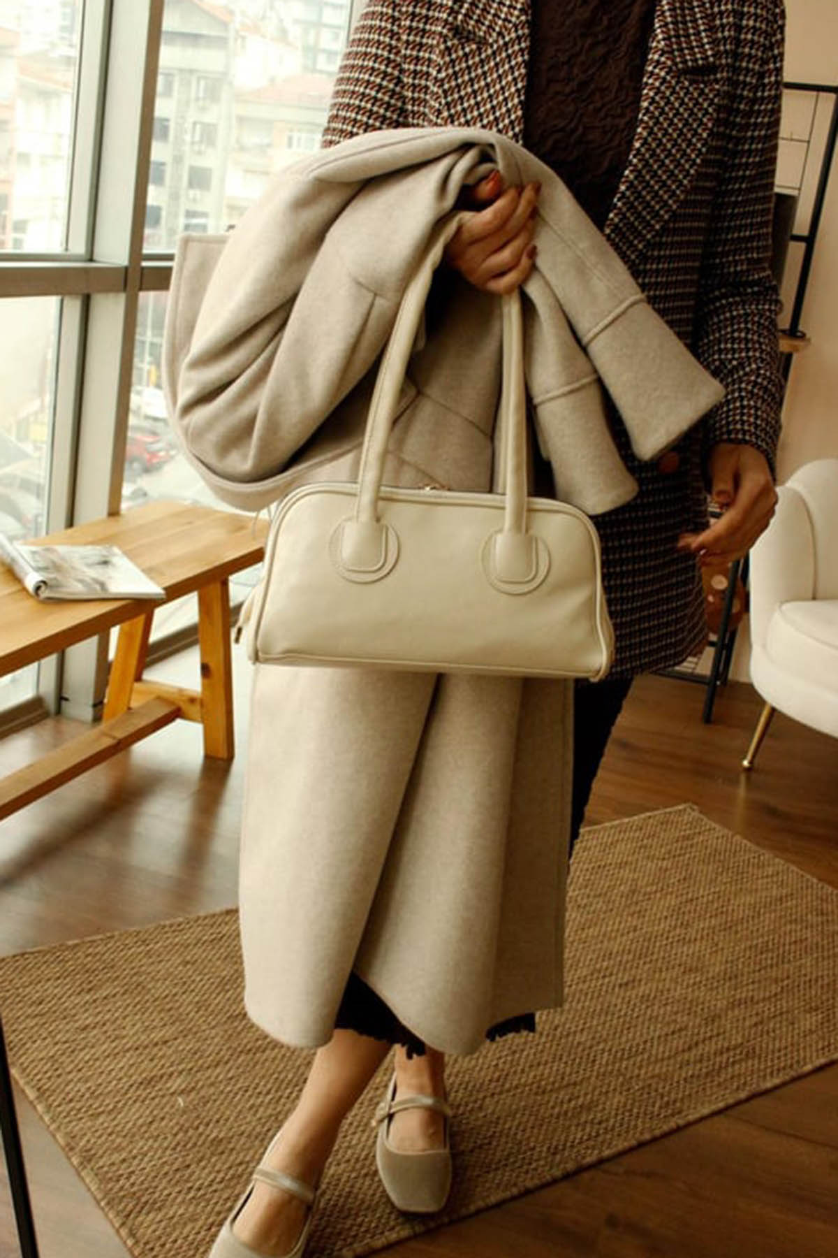 Lamelif Henna Pinterest Model Kadın Omuz Çantası Krem