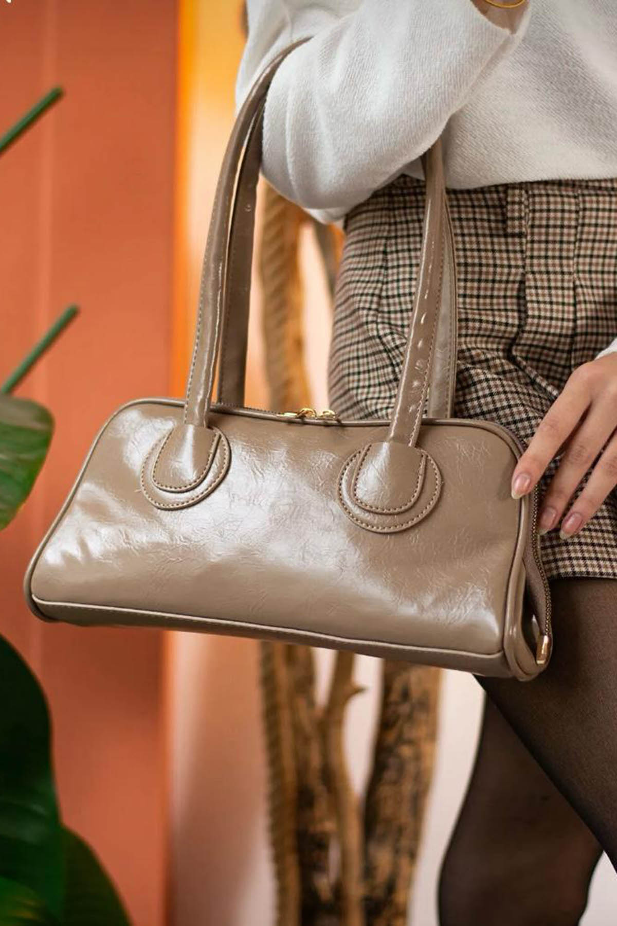 Lamelif Henna Pinterest Model Kadın Omuz Çantası Vizonrengi