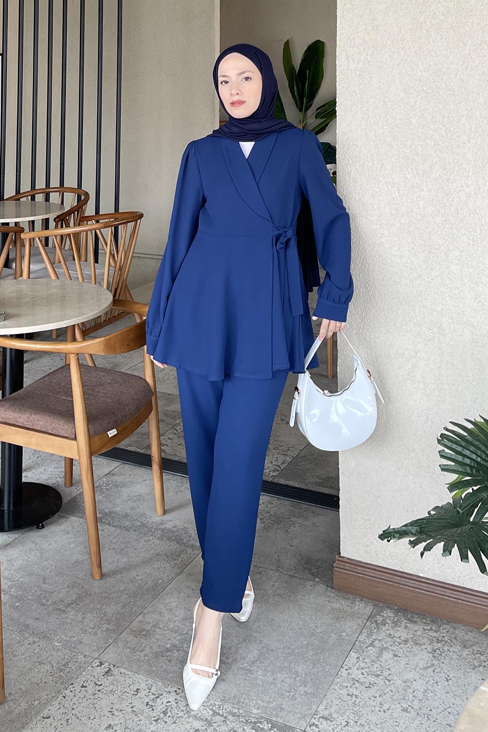 Lamelif Bağlamalı Ceketli Takım Lacivert