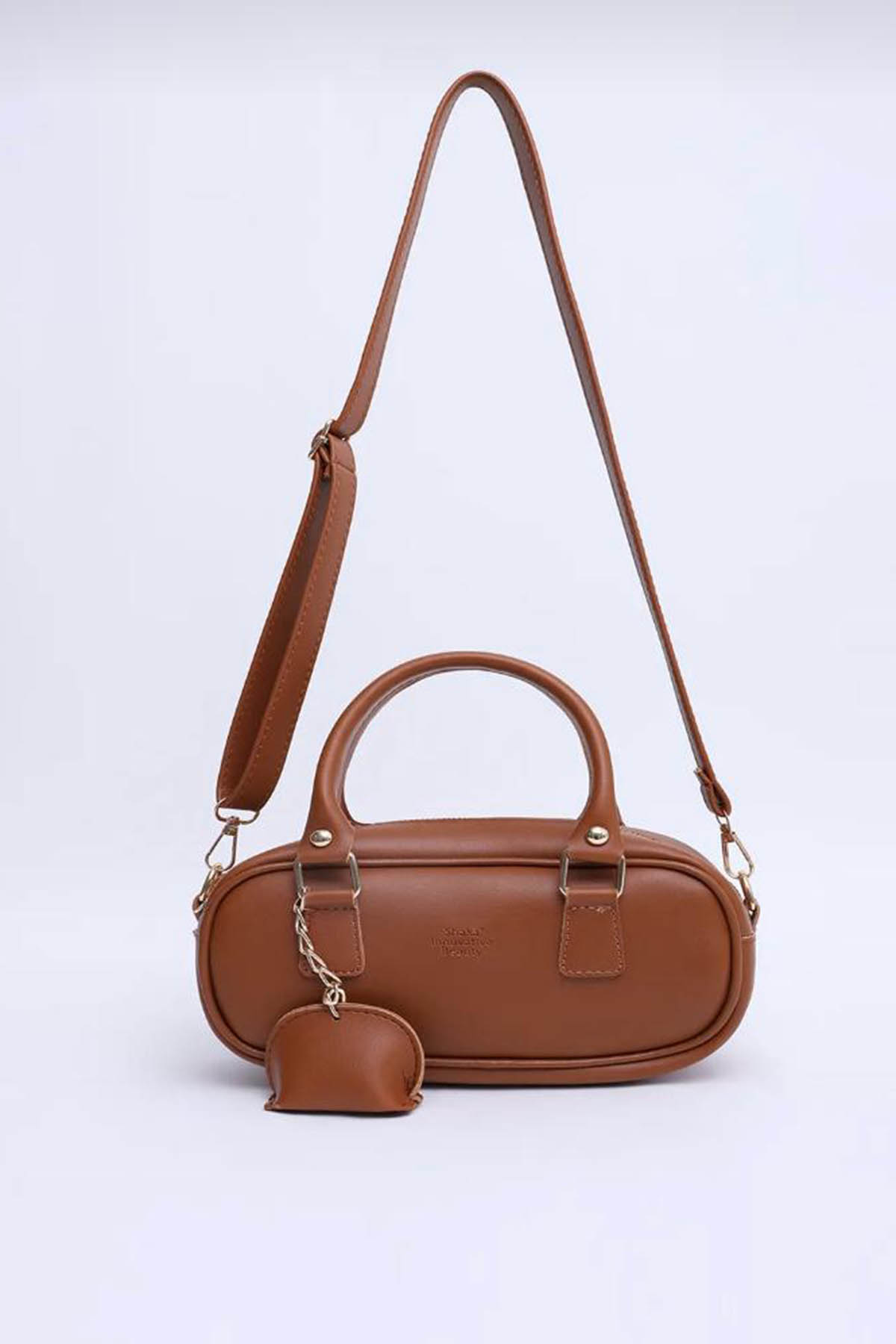 Lamelif Charm Detaylı Fermuarlı Ayarlanabilir Askılı El, Kol ve Omuz Çantası Taba