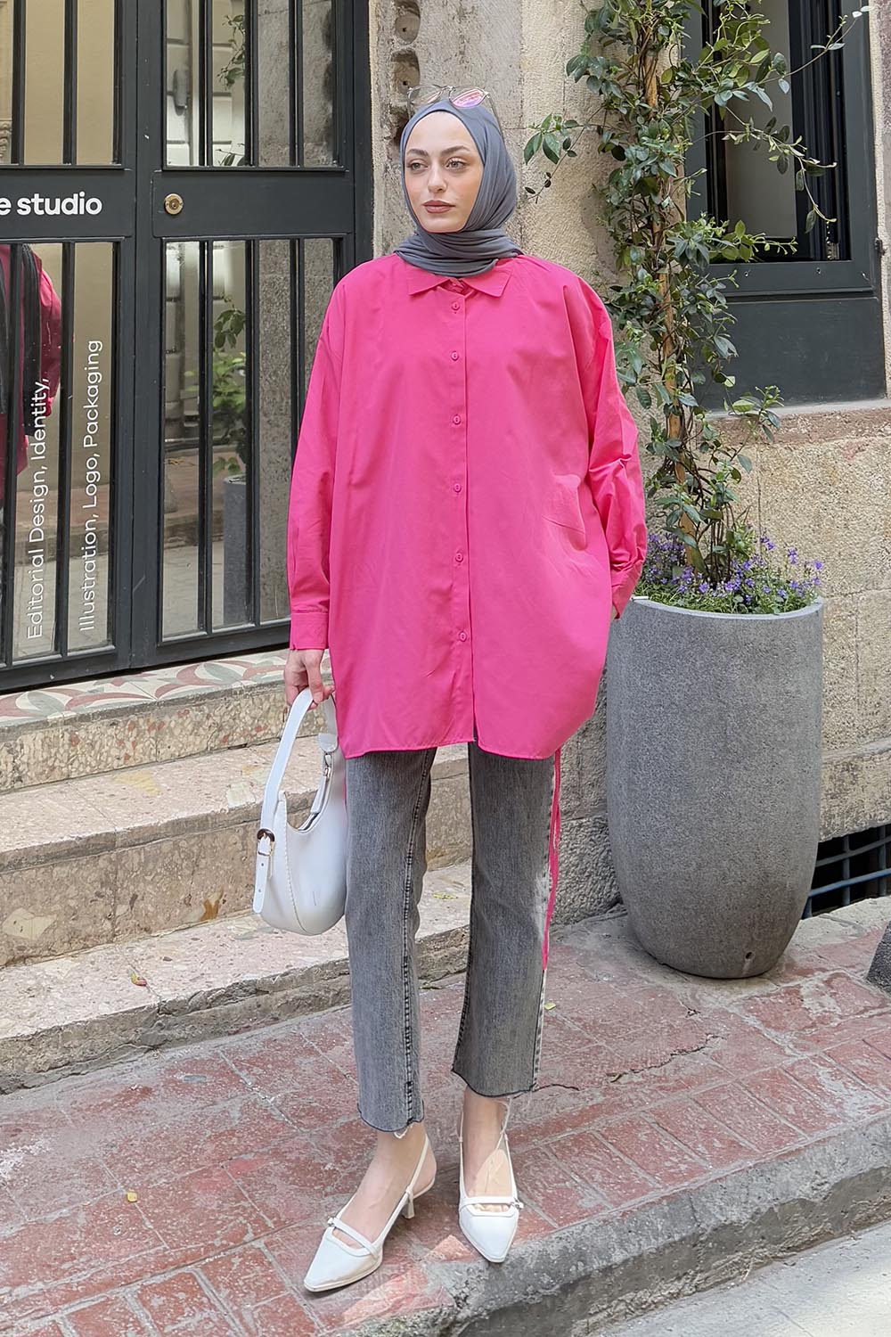 Lamelif Oversize Gömlek Pembe