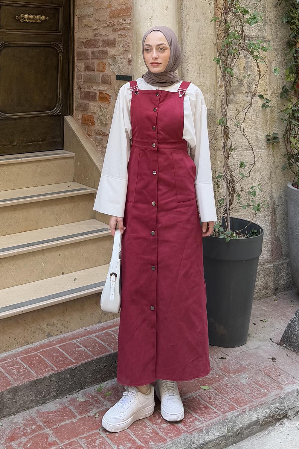 Claret Red Normal Neck Gabardin Dresess