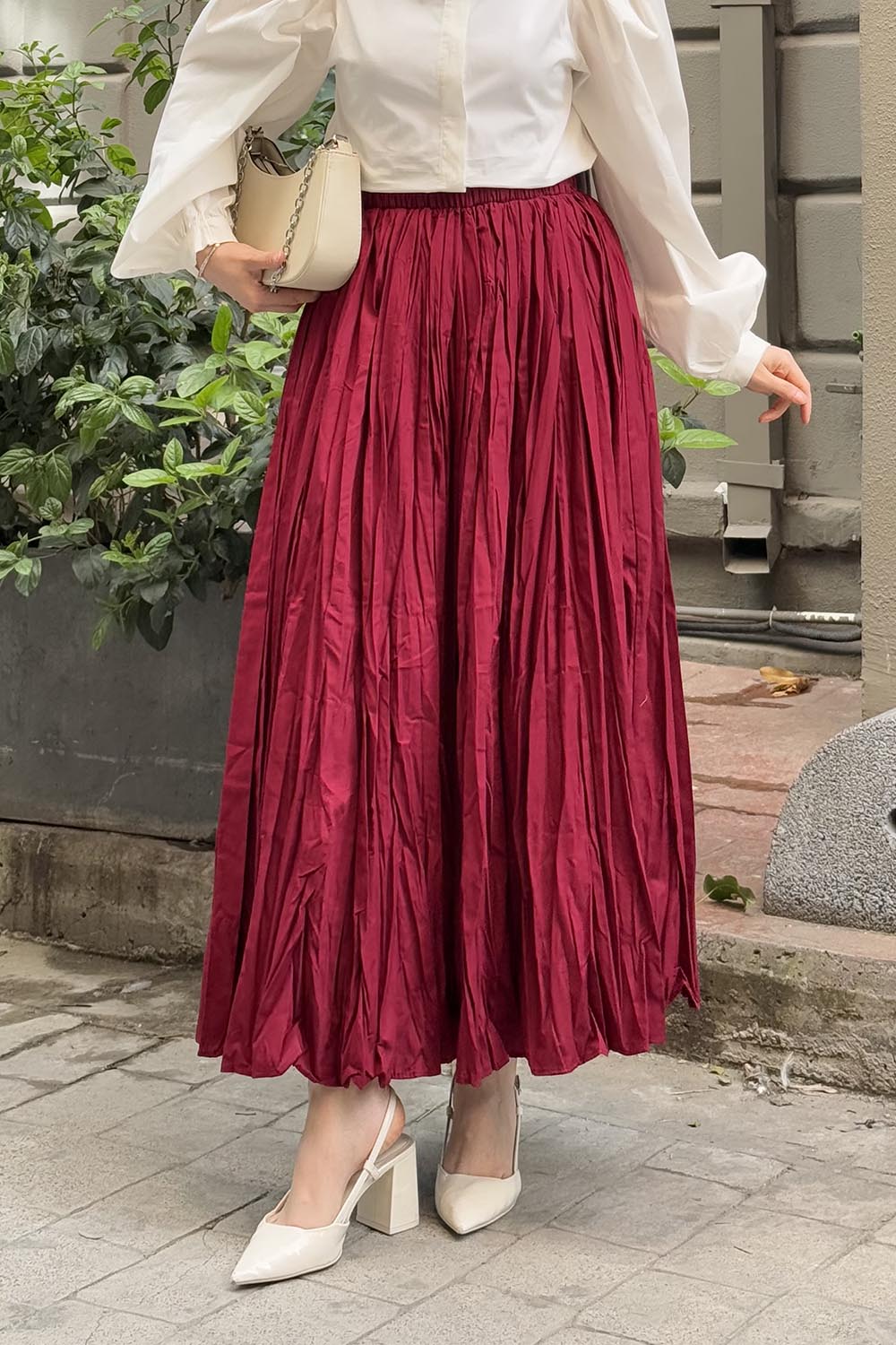 Lamelif Kraşlı Tesettür Etek Bordo