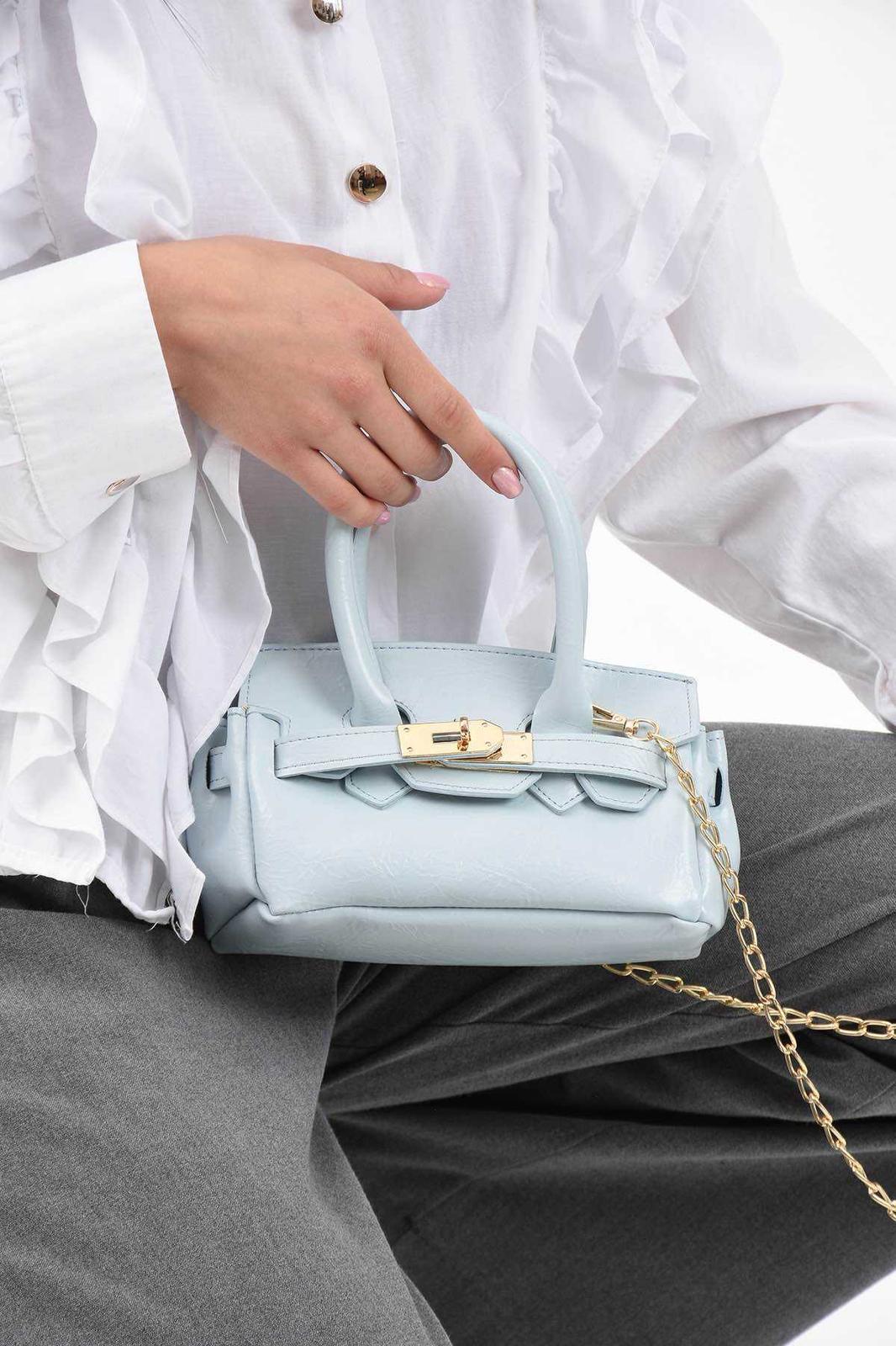 Lamelif Elly Tokalı Gold Askılı Çapraz Çanta Buz Mavisi