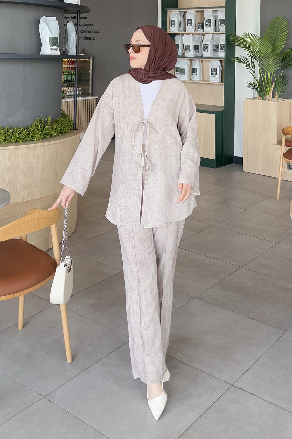 Lamelif Batikli Keten Takım Soft Kahve