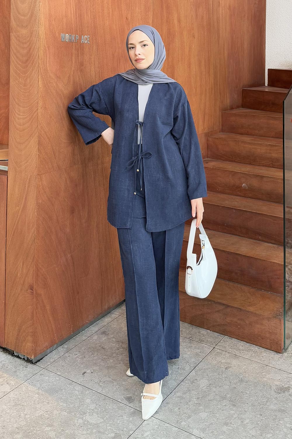 Lamelif Batikli Keten Takım Lacivert