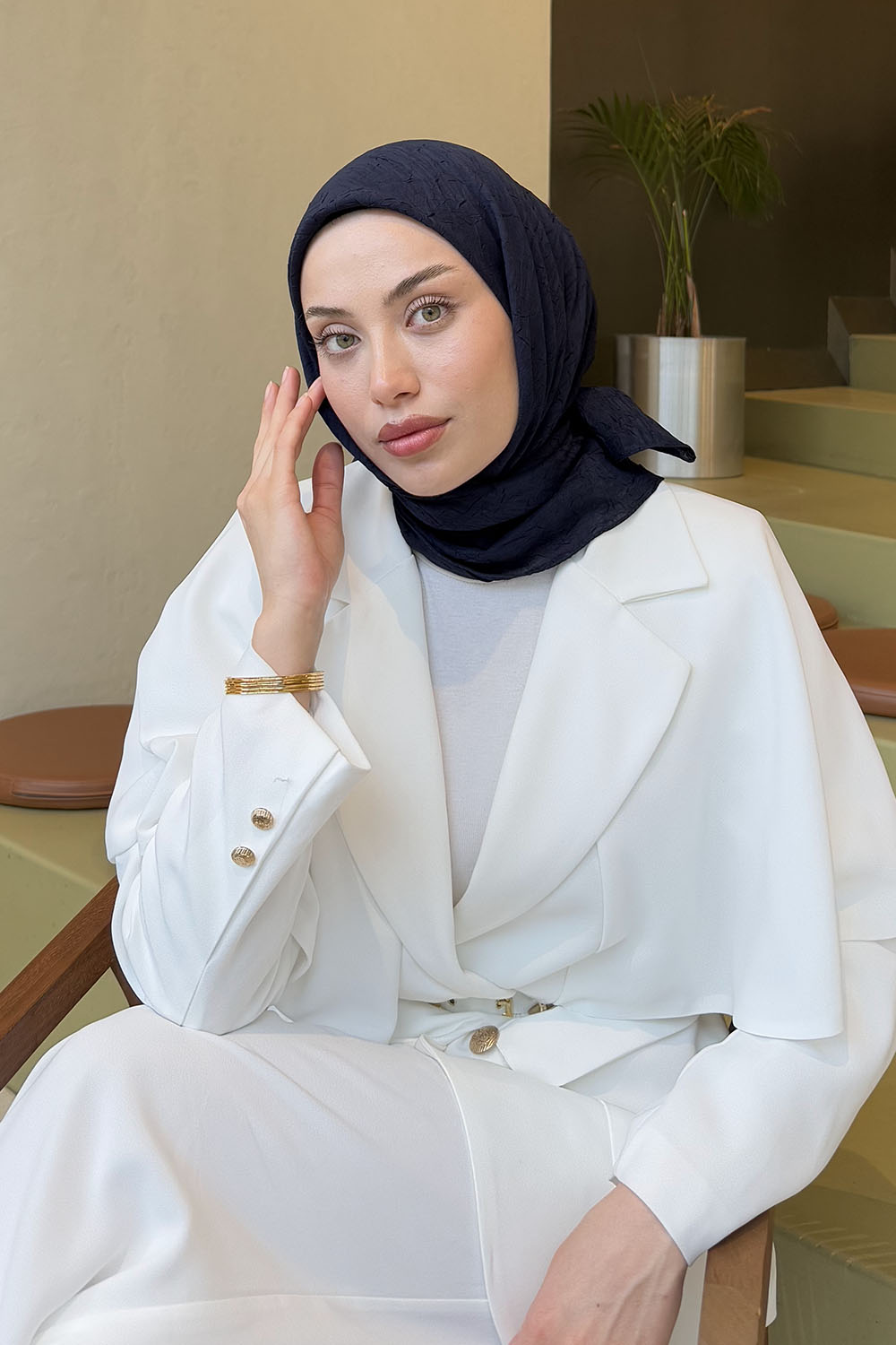 Lamelif Bambu Eşarp Lacivert