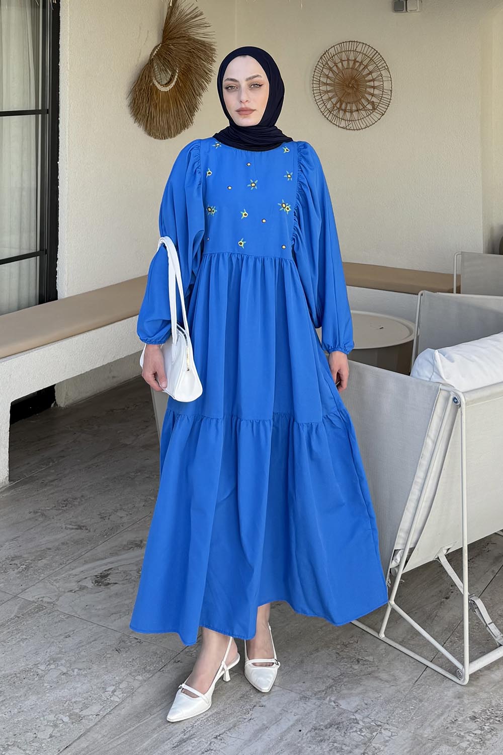 Lamelif Elica Tesettür Elbise Saks Mavisi