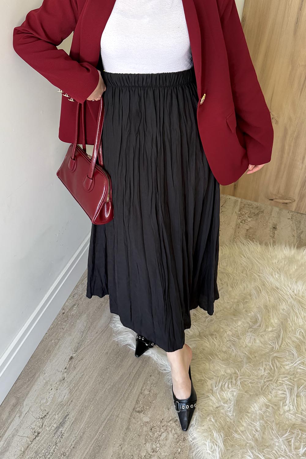 Lamelif Poplin Kraşlı Tesettür Etek Siyah