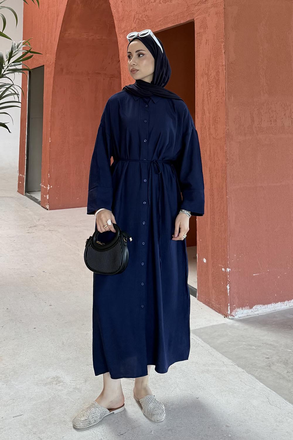 Lamelif Pat Detaylı Elbise Lacivert