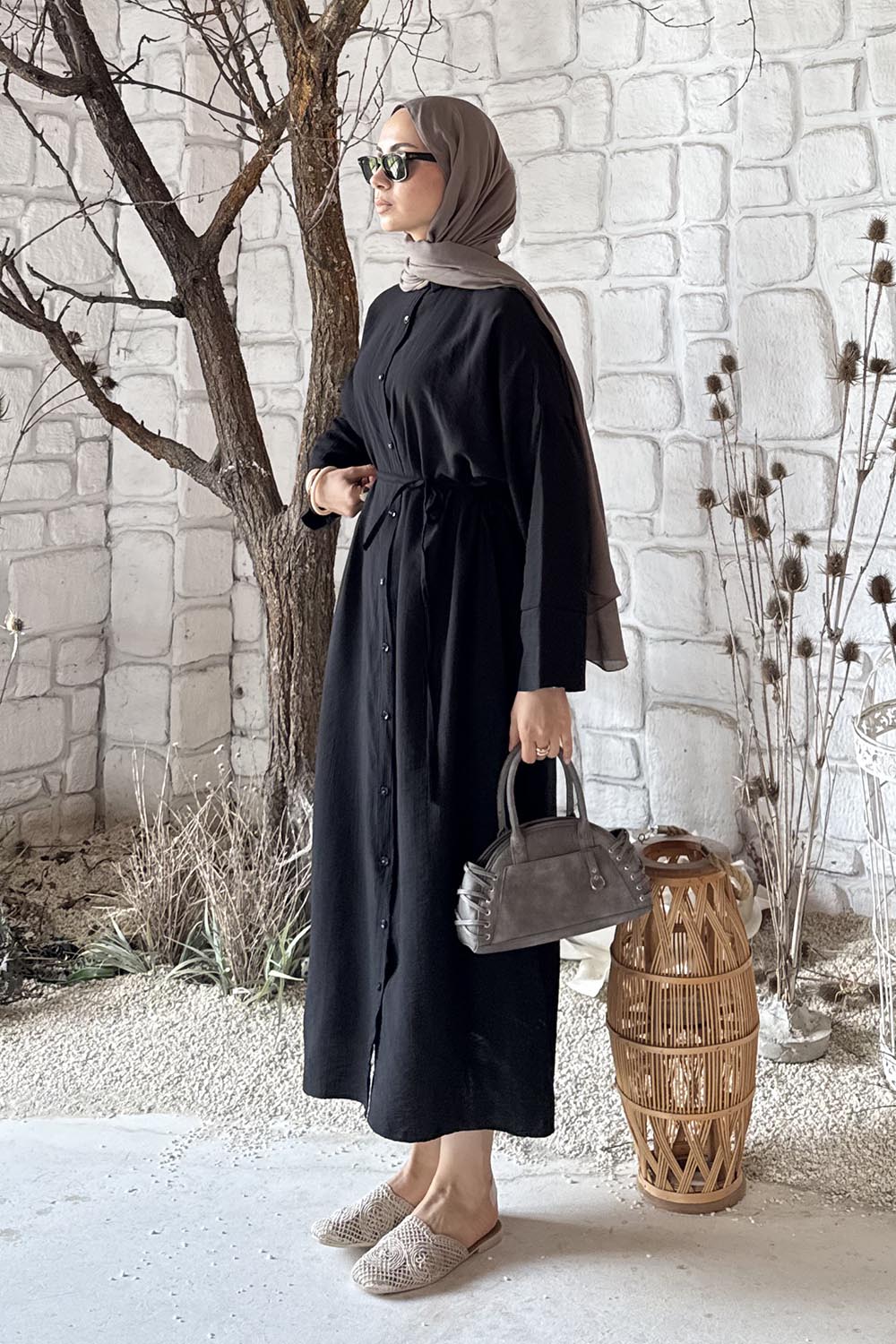 Lamelif Pat Detaylı Elbise Siyah