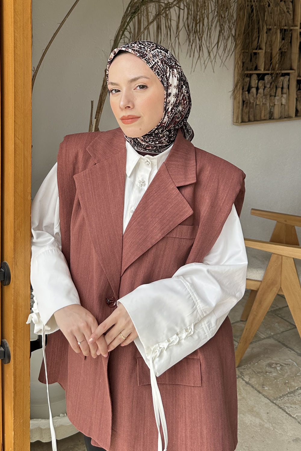 Plum Cotton Fabric Striped Flowering Straight Printed Scarf