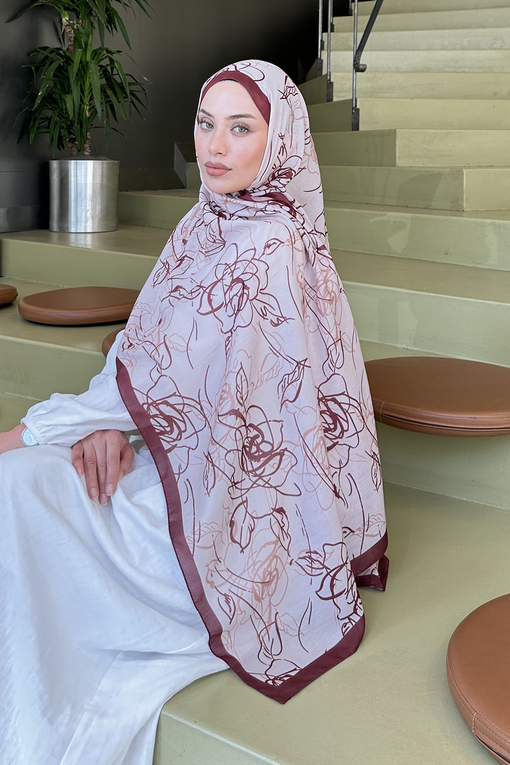 Lamelif Çicek Desen Soft Şal Kiremit