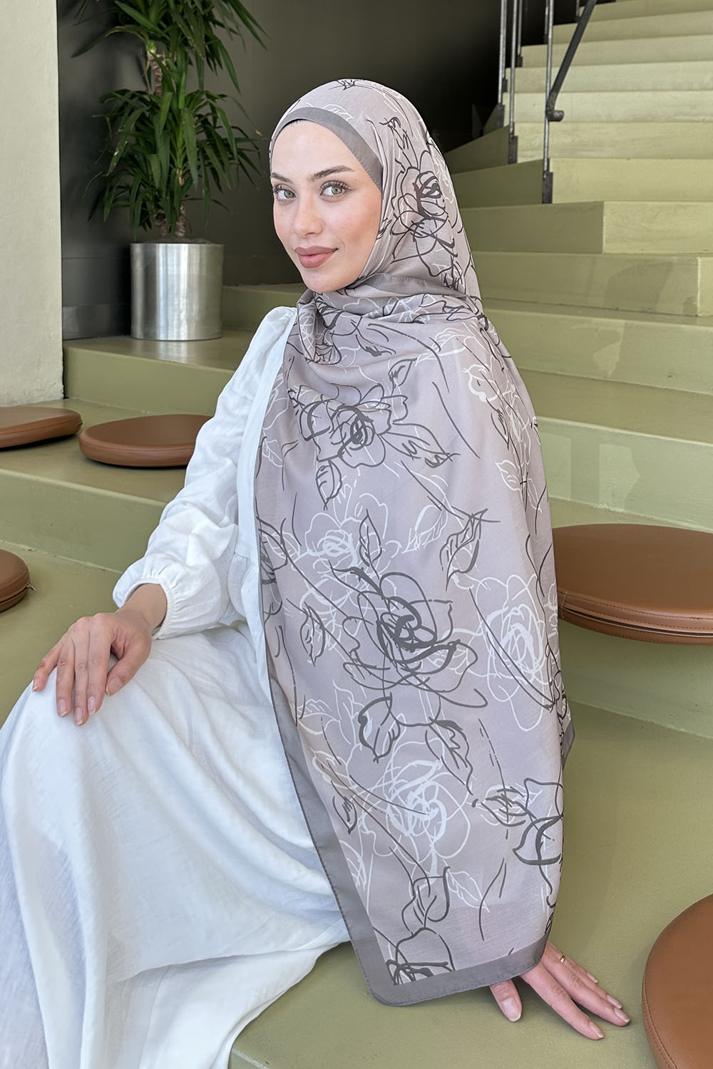 Lamelif Çicek Desen Soft Şal Vizon Toprak