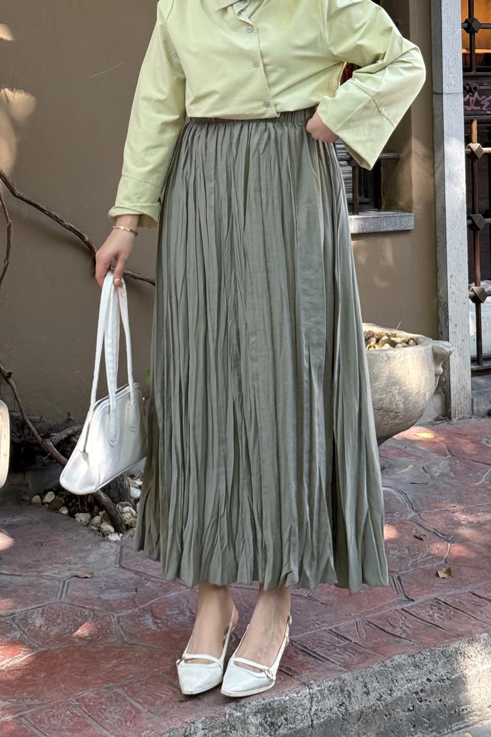 Lamelif Poplin Kraşlı Tesettür Etek Haki