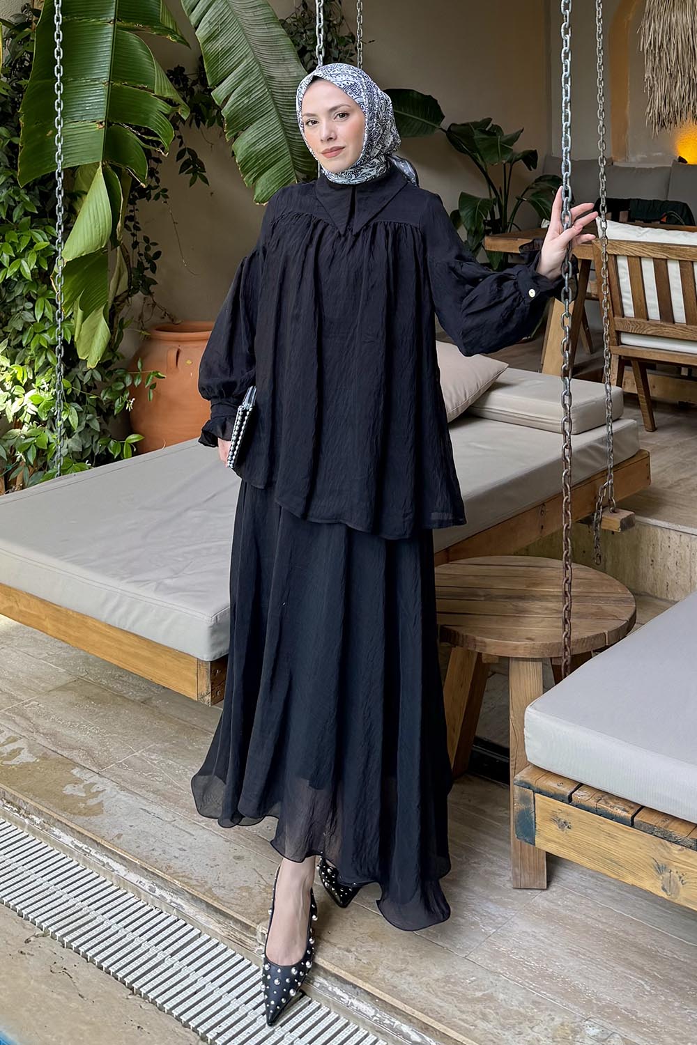 Lamelif Tesettür Şifon Takım Siyah