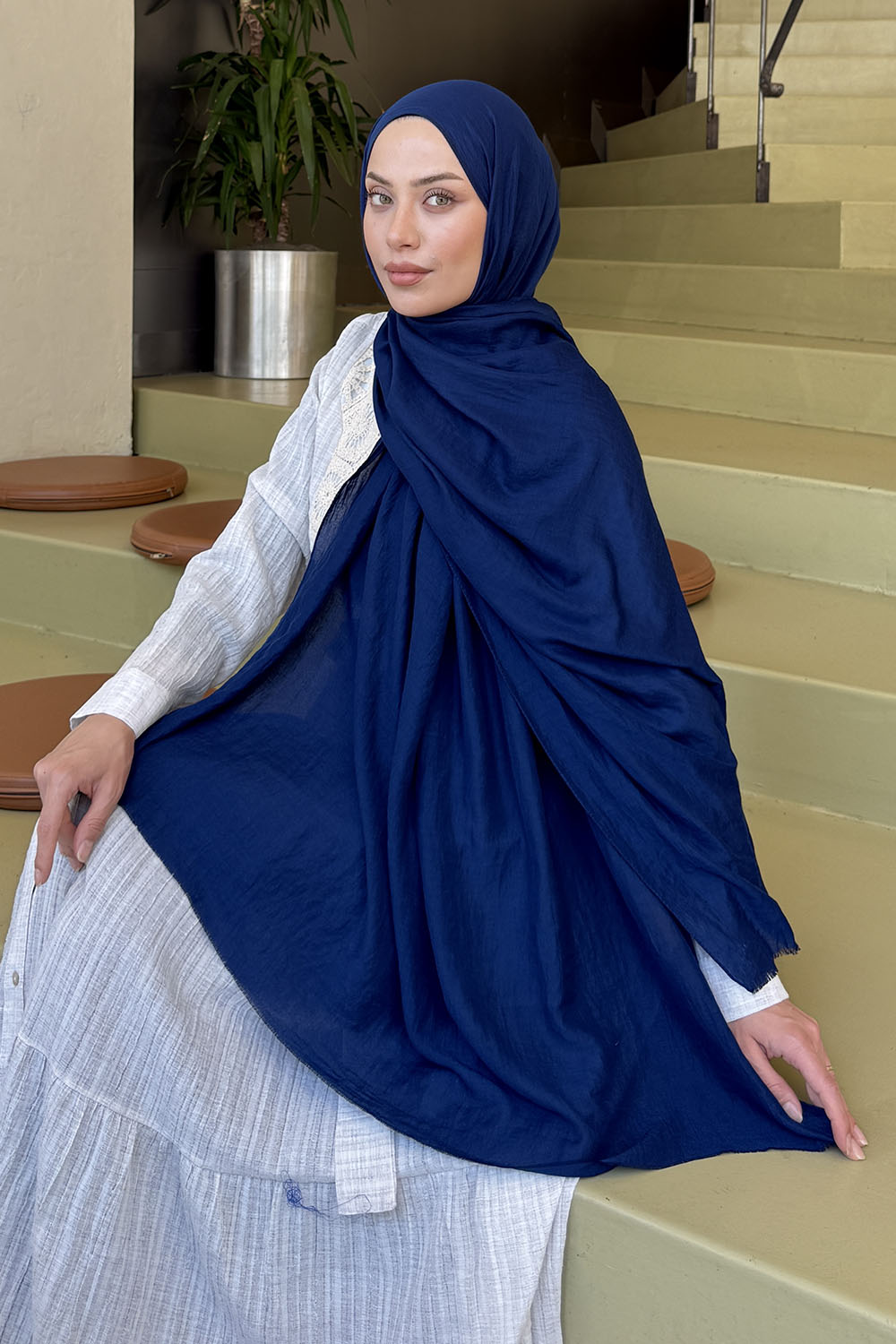 Lamelif Organik Premium Şal Gece Mavisi