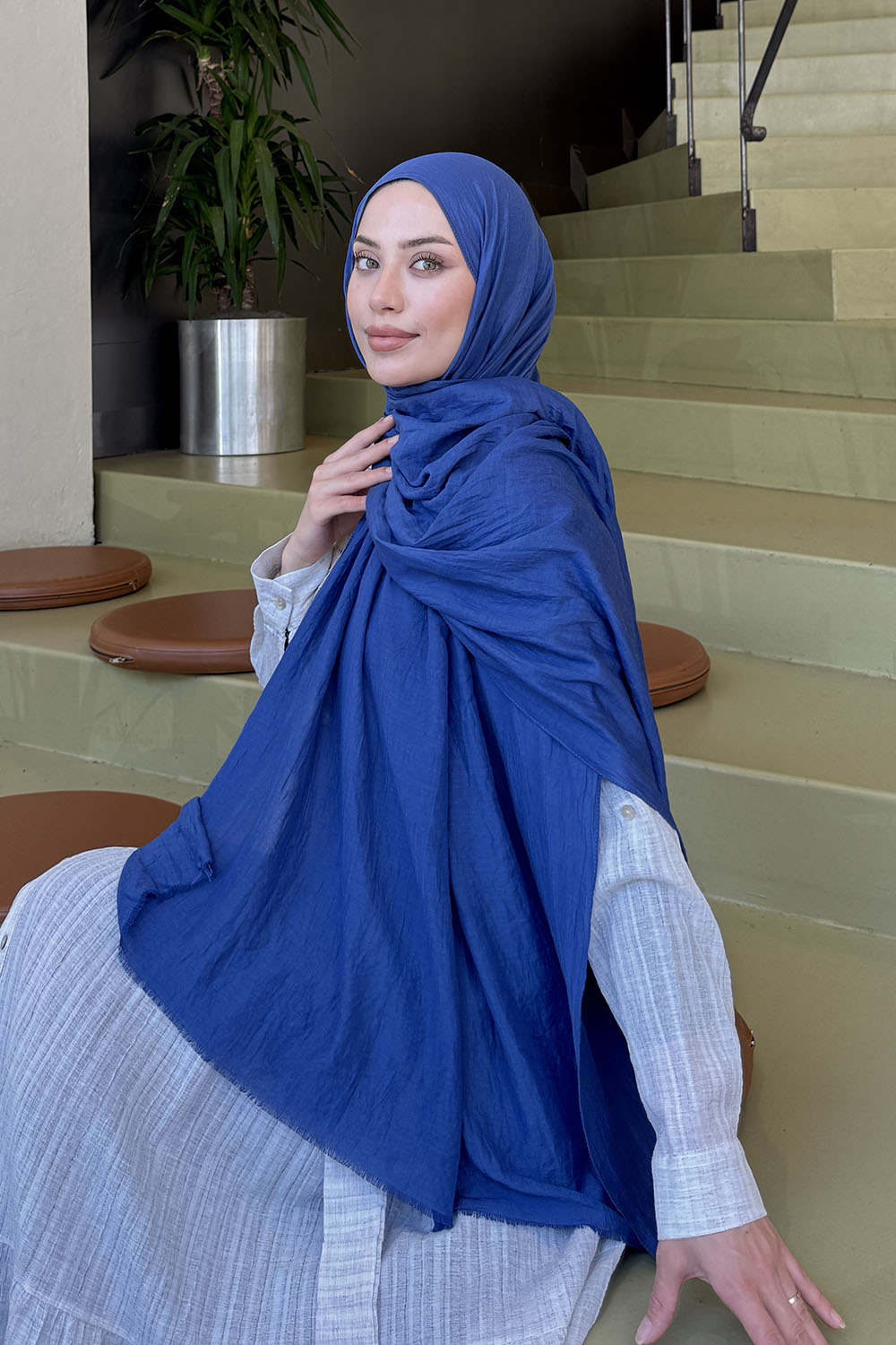 Lamelif Organik Premium Şal İndigo