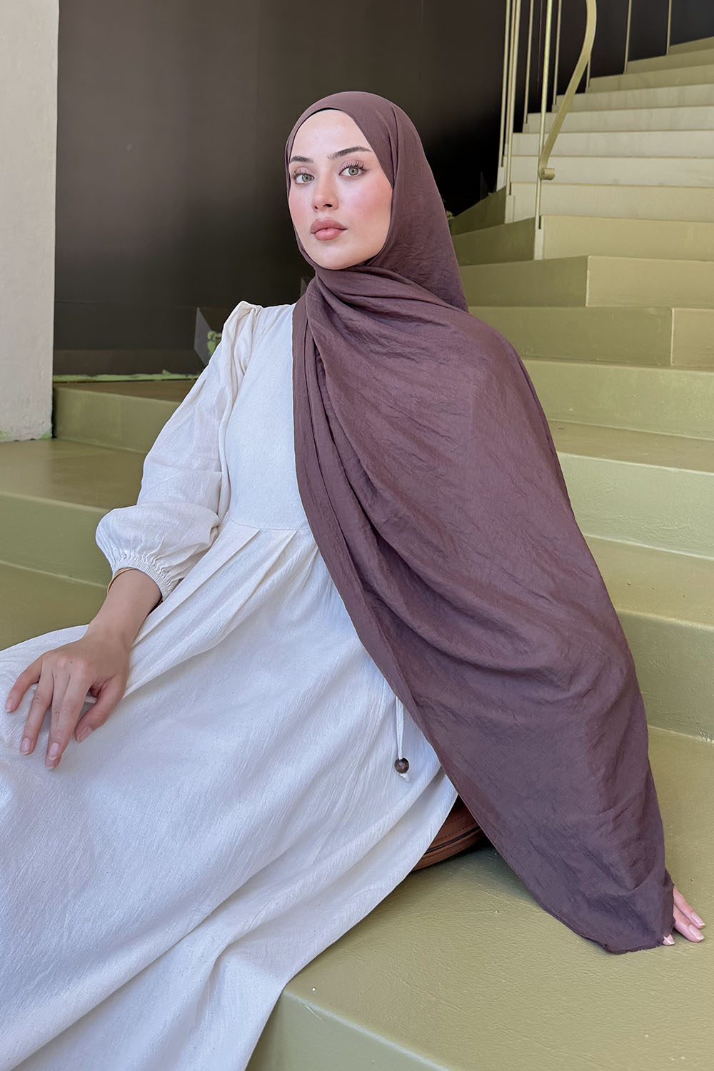 Brown Cotton Fabric Straight Shawl