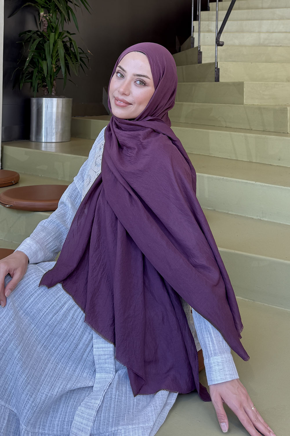 Plum Cotton Fabric Straight Shawl