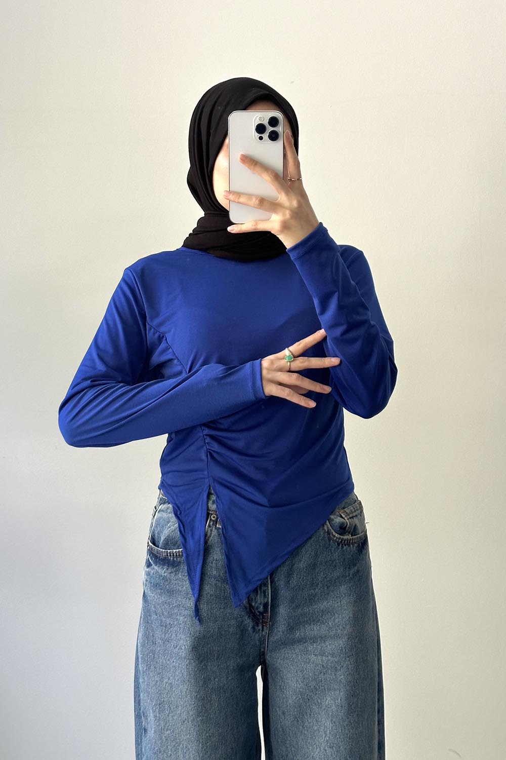 Lamelif Bisiklet Yaka Yırtmaç Detaylı Sandy Body Saks Mavisi