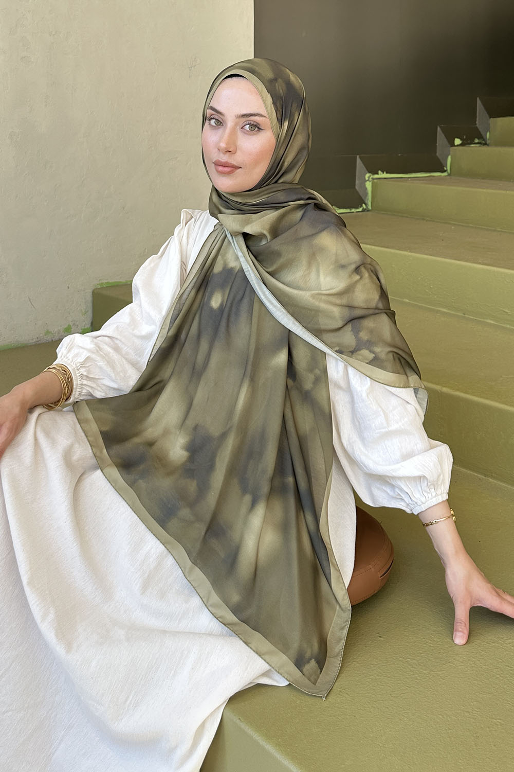 Lamelif Batik Desen Soft Şal Haki