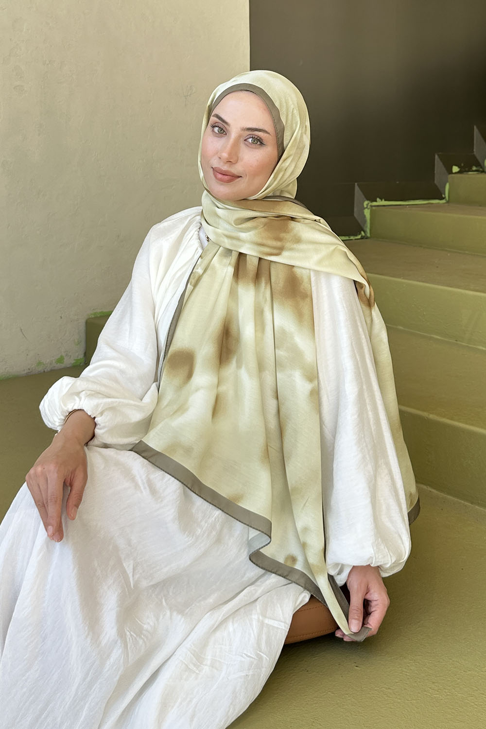 Lamelif Batik Desen Soft Şal Mint Yeşili