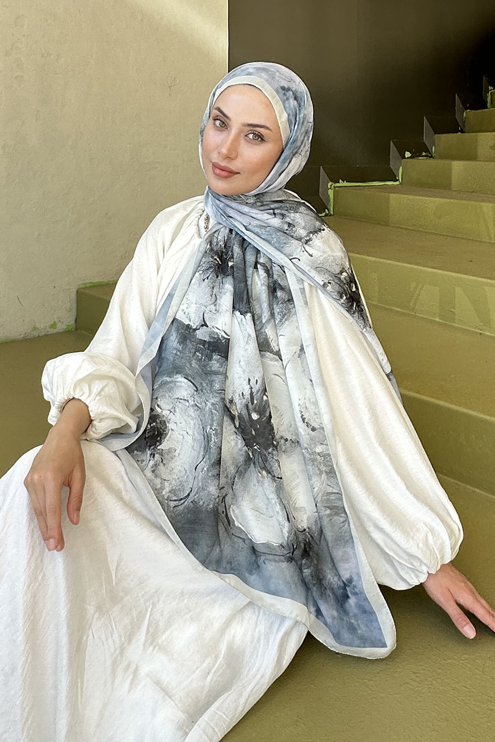 Lamelif Bohem Çiçek Desen Soft Şal Taş