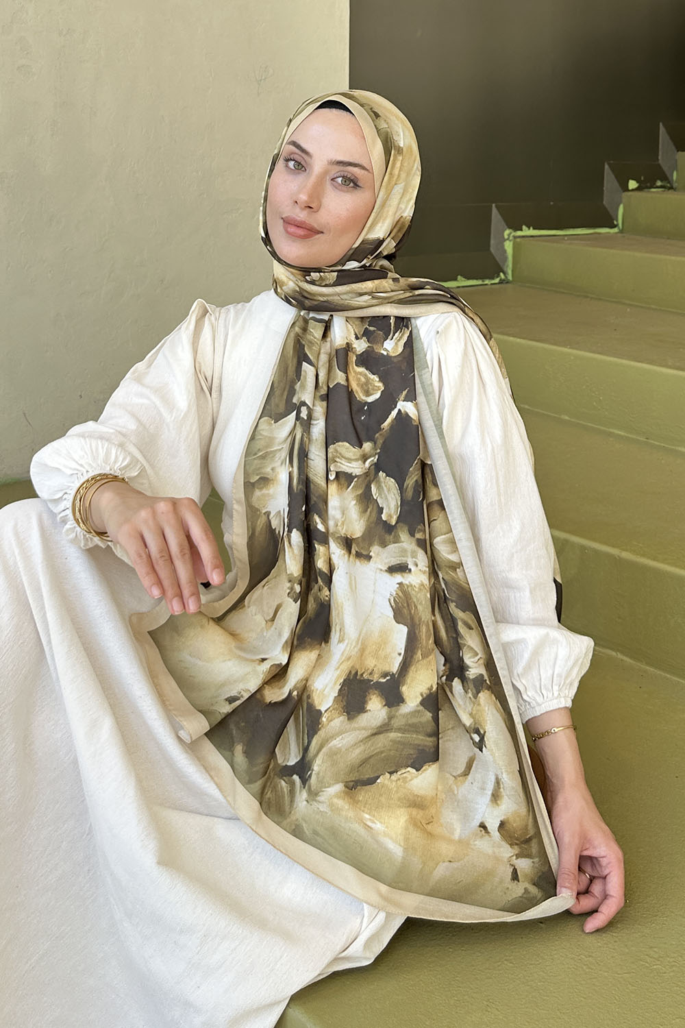 Lamelif Elegan Desen Soft Şal Mint Yeşili