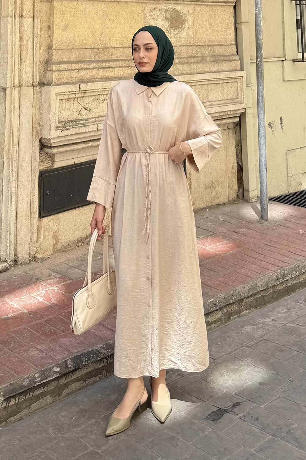 Lamelif Pat Detaylı Elbise Taş