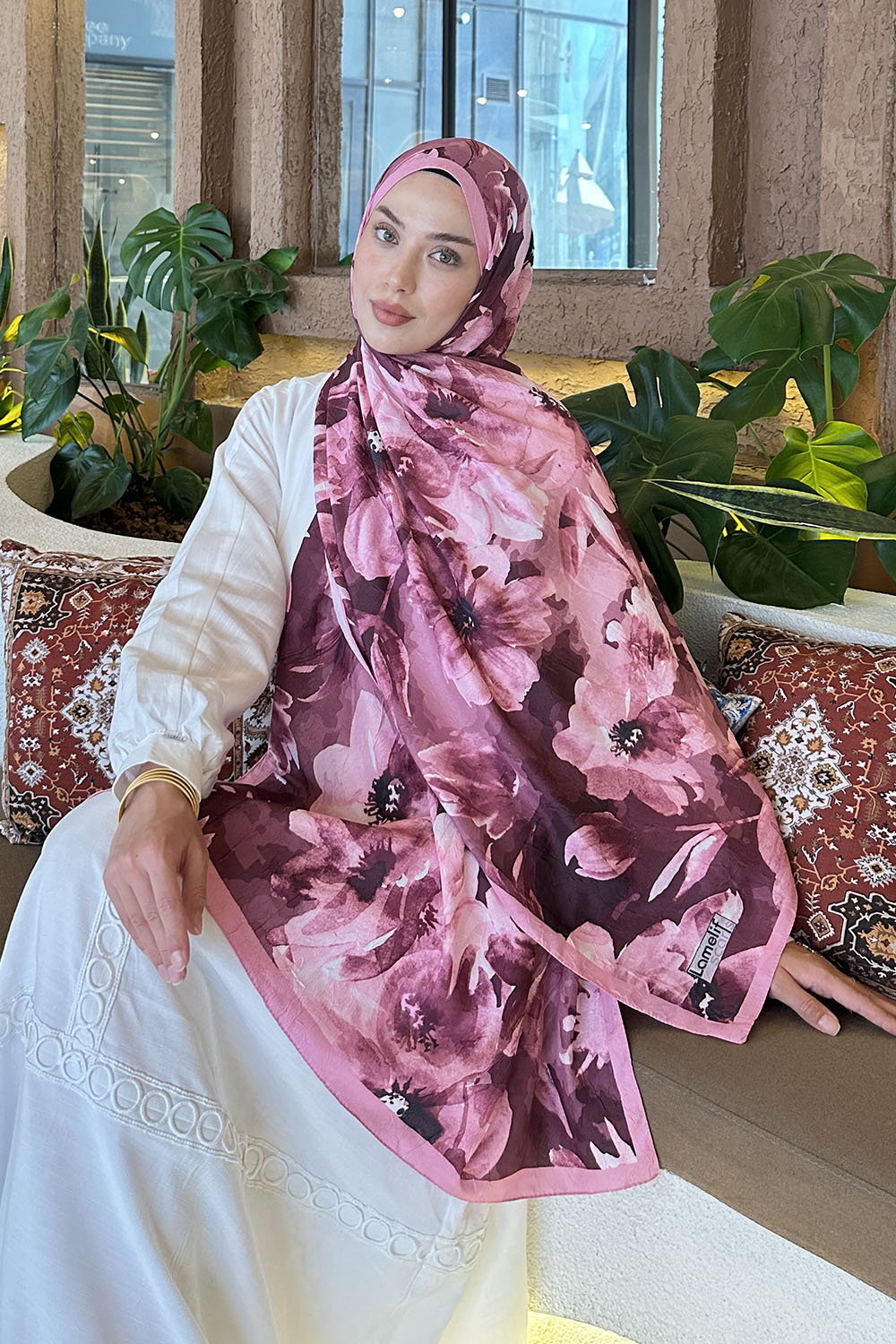 Candy Pink Cotton Fabric Flowering Printed Shawl