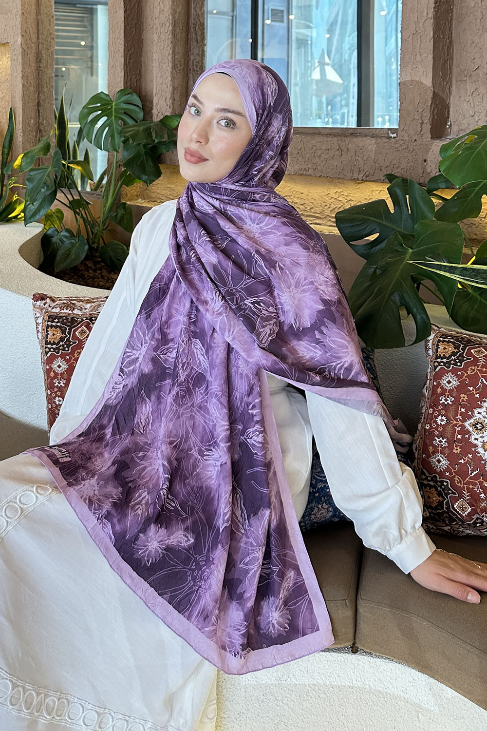 Plum Cotton Fabric Flowering Printed Shawl