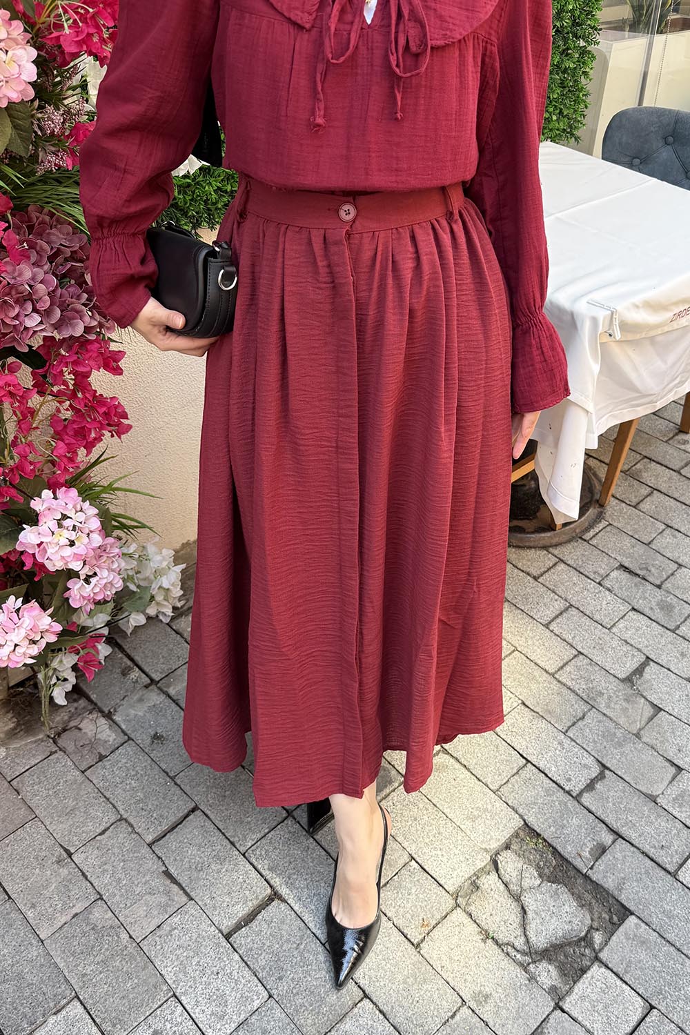 Lamelif Pera Keten Etek Bordo