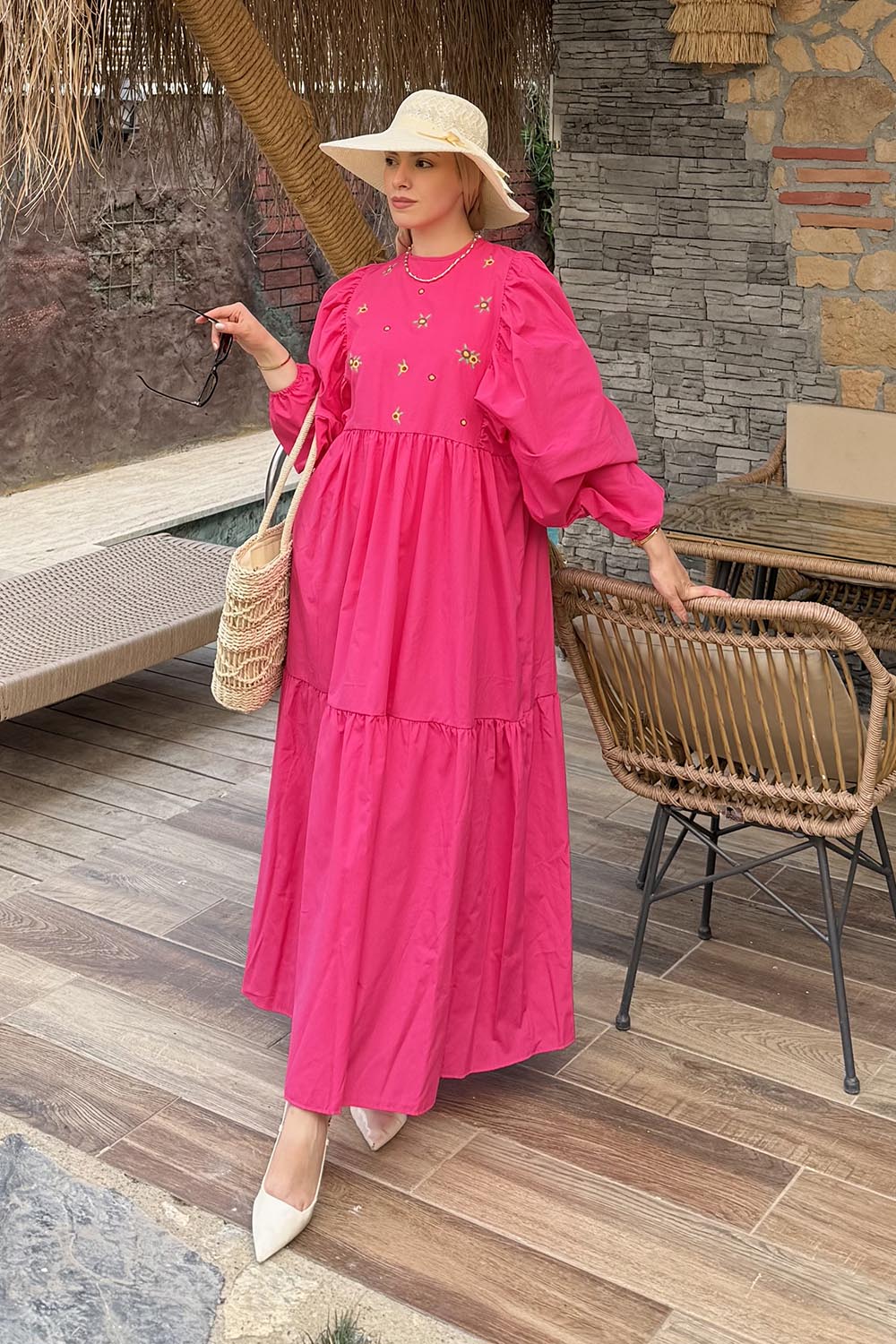 Lamelif Elica Tesettür Elbise Fuşya