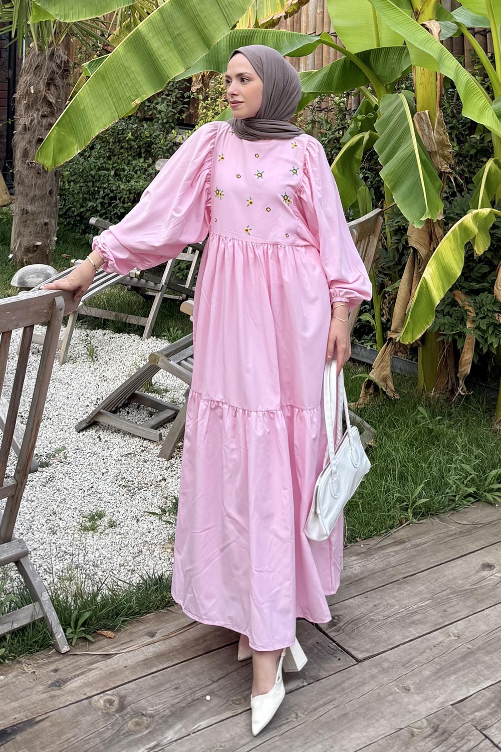 Lamelif Elica Tesettür Elbise Şeker Pembesi