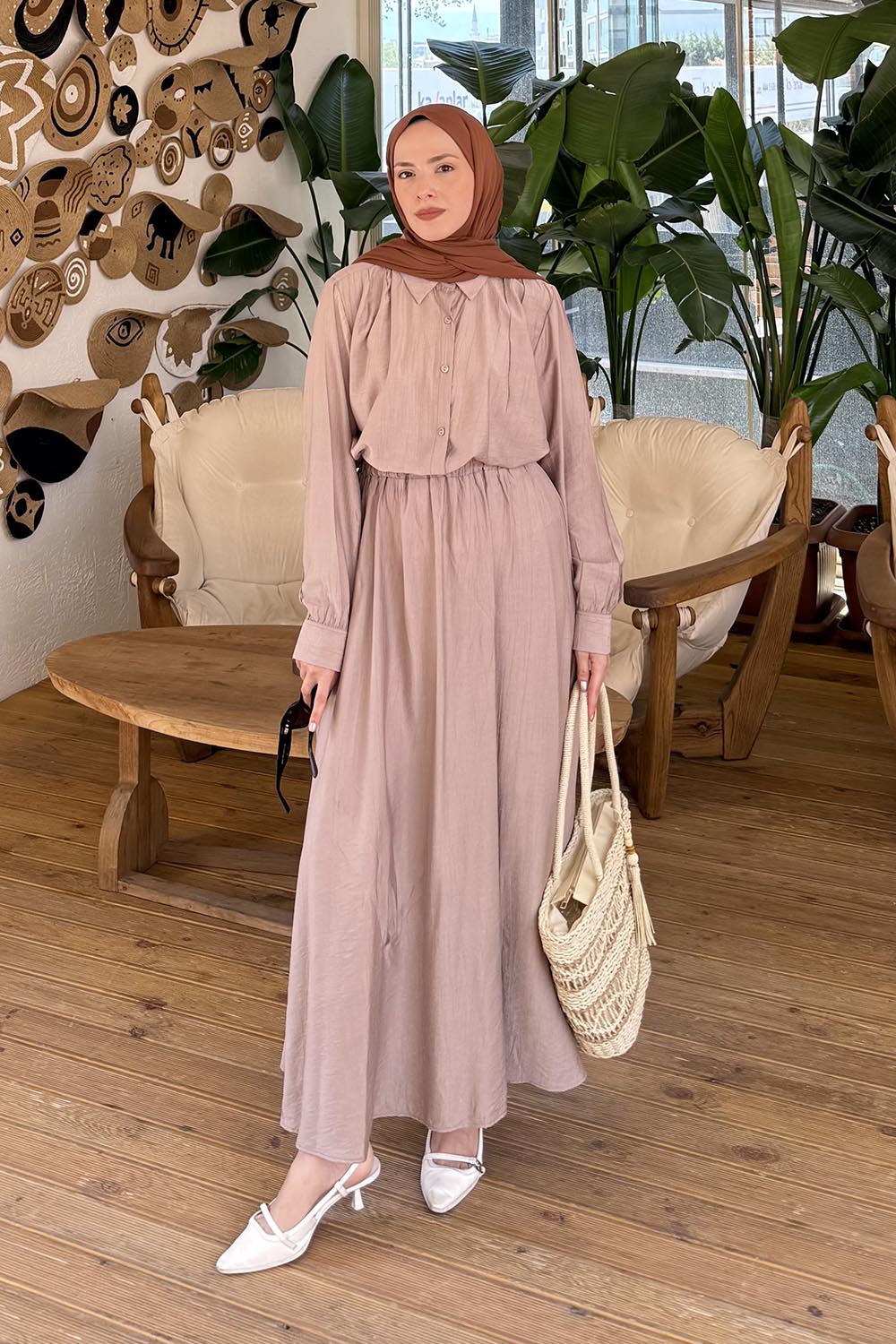 Mink Shirt Collar Long Arm Cotton Lycra Flare Suit