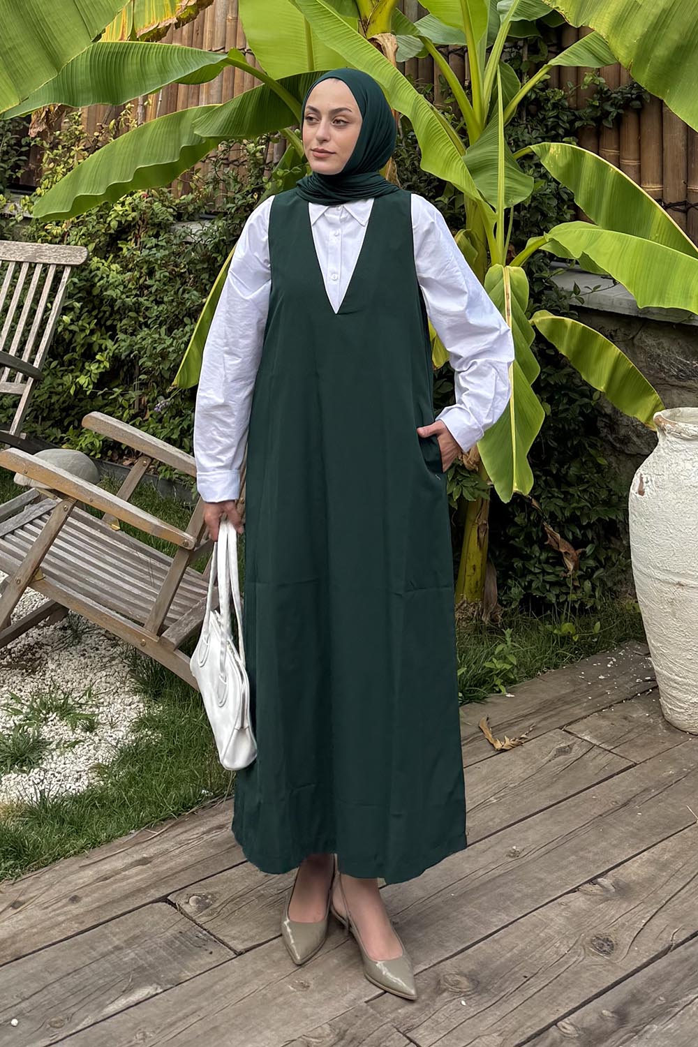 Emerald Green V Neck Cotton Dresess