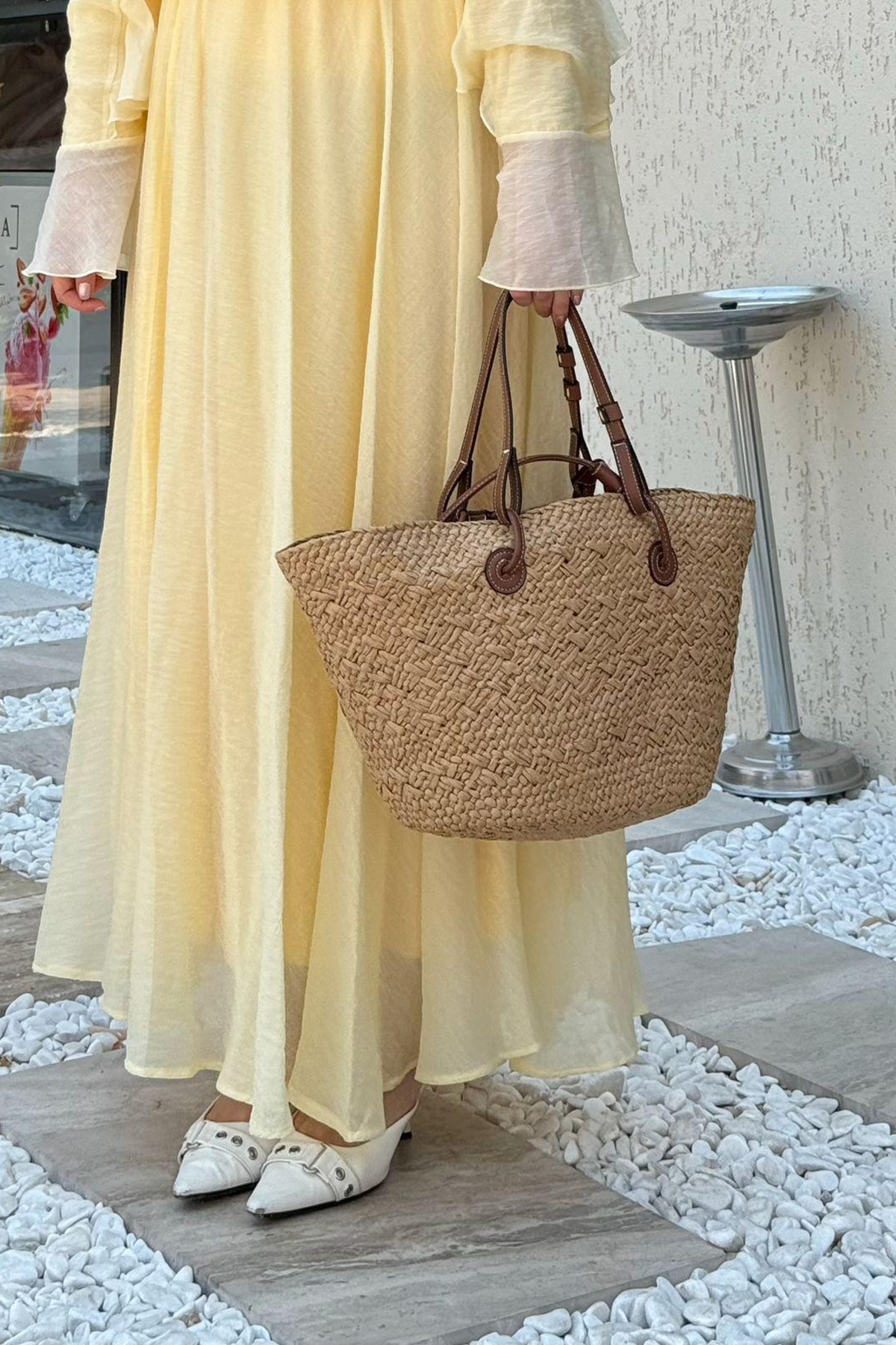 Lamelif El Örgüsü Hasır Kova Plaj Kadın Çantası