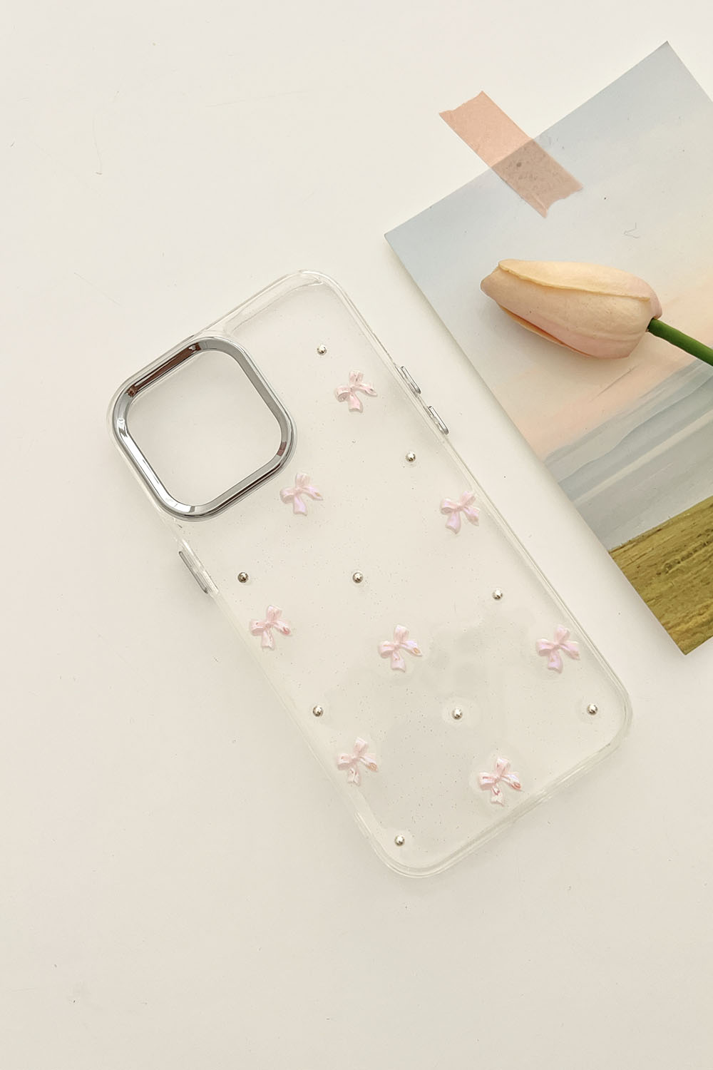 Lamelif ıPhone 14 Pro Max Şeffaf Pembe Kurdale Kabartmalı Telefon Kılıfı