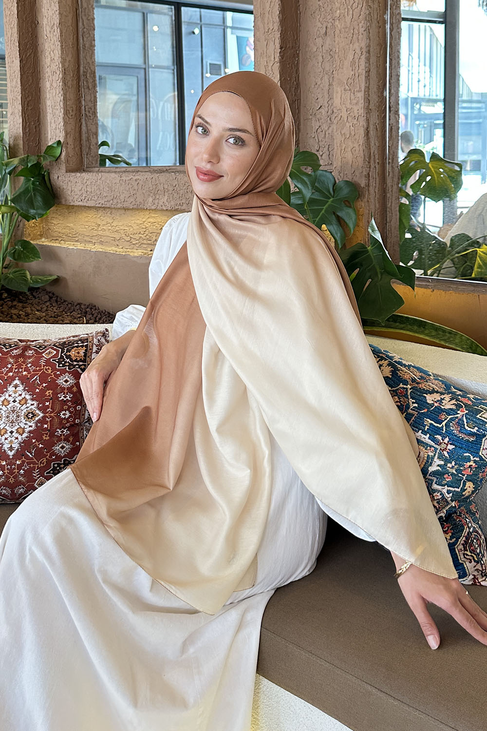 Lamelif Degrade Desen Soft Şal Sütlü Kahve Bej