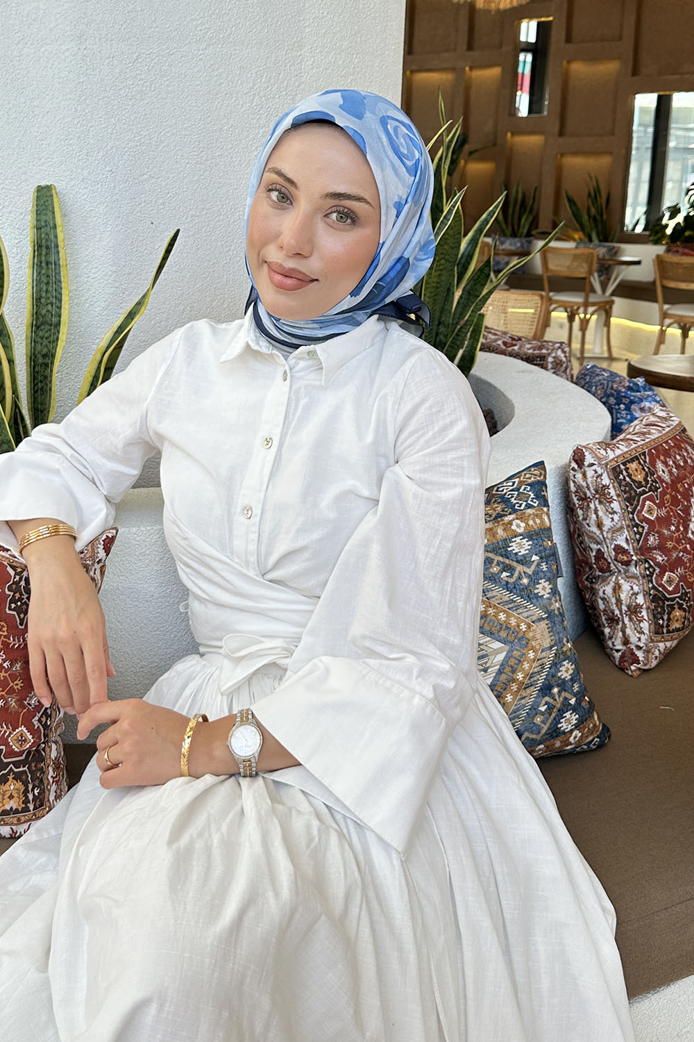 Lamelif Gül Desen Soft Eşarp Lacivet