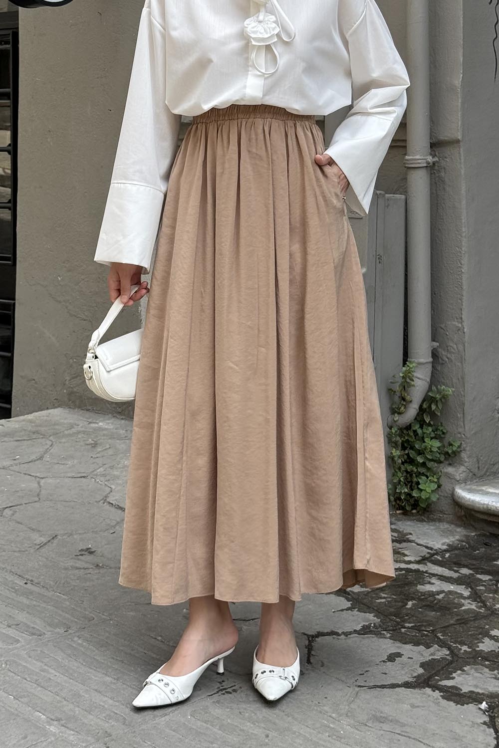 Lamelif Cep Detaylı Keten kahve