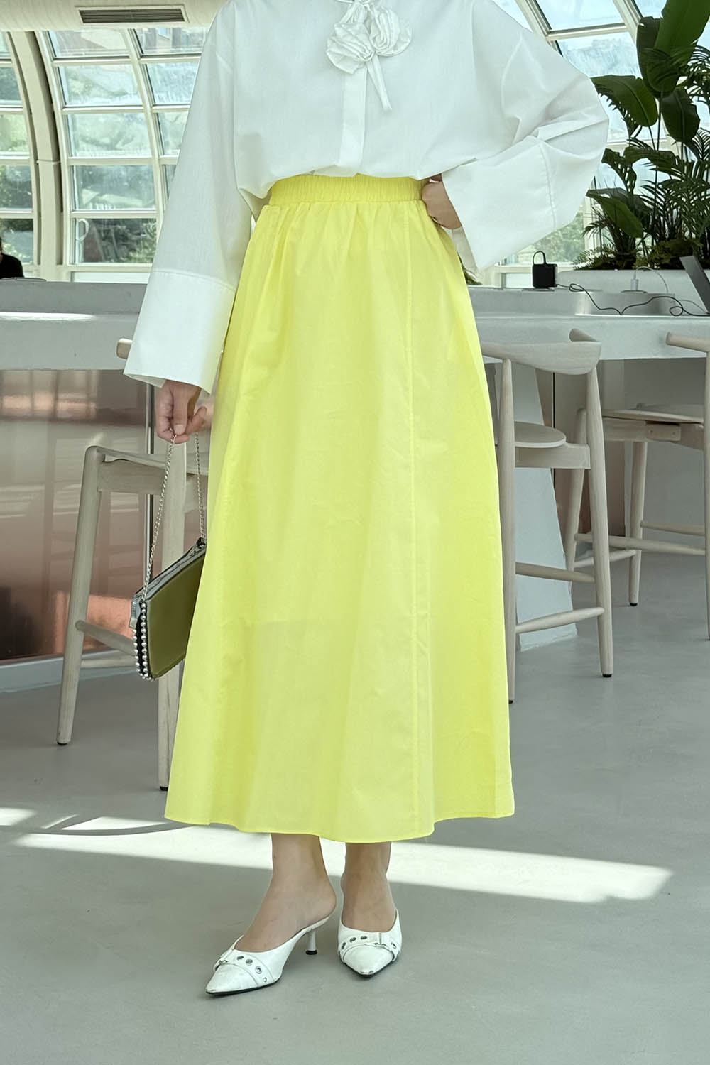 Lamelif Kloş Tesettür Etek Sarı