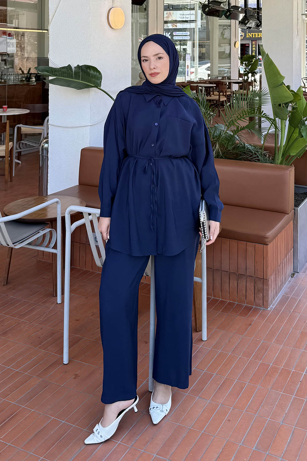 Lamelif Cep Detaylı Modal Tesettür Takım Lacivert